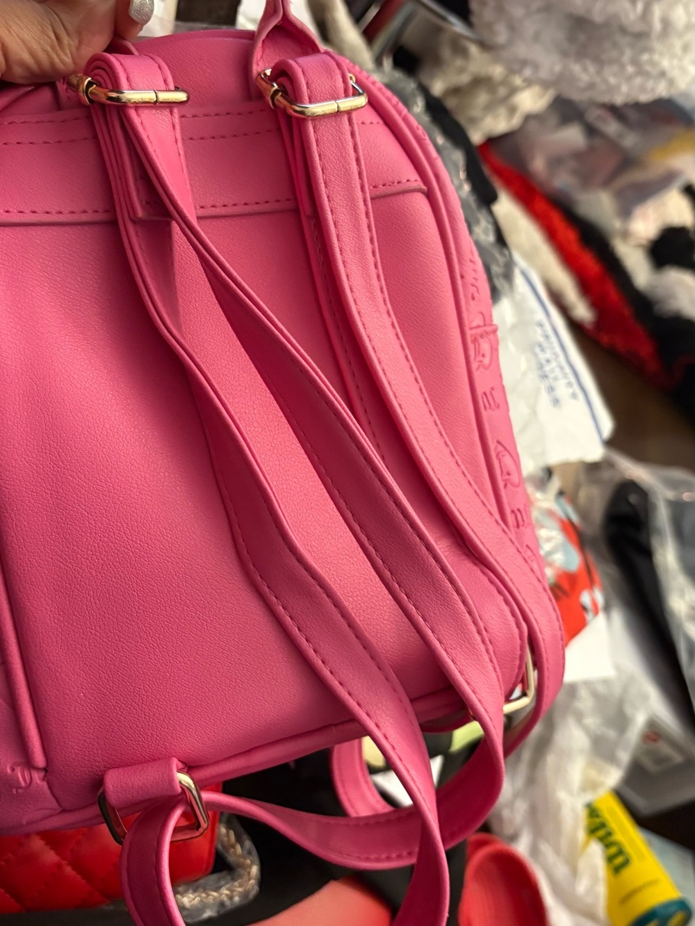 Juicy Couture Hot Pink Embossed Mini Backpack with Gold Chain - Picture 4 of 6